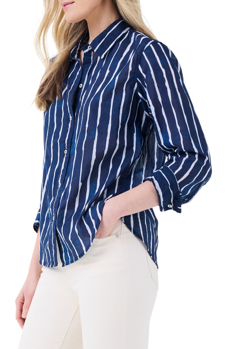 NIC+ZOE Watercolor Stripe Girlfriend Cotton Button-Up Shirt, Alternate, color, Indigo Multi