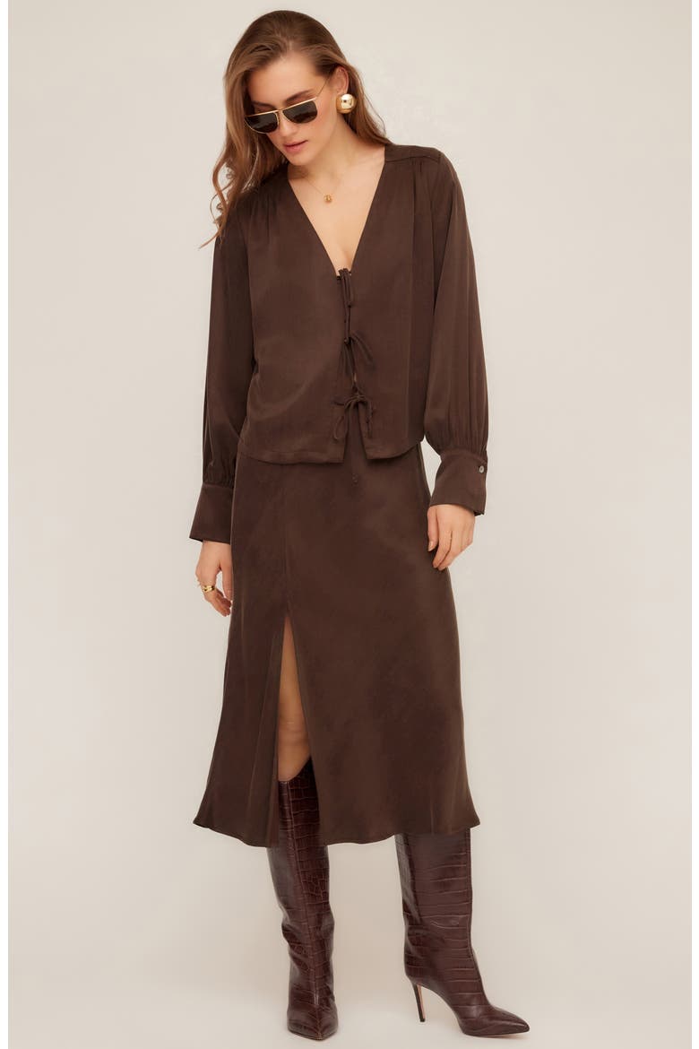 Kayla Tie Front Top, Alternate, color, BROWN