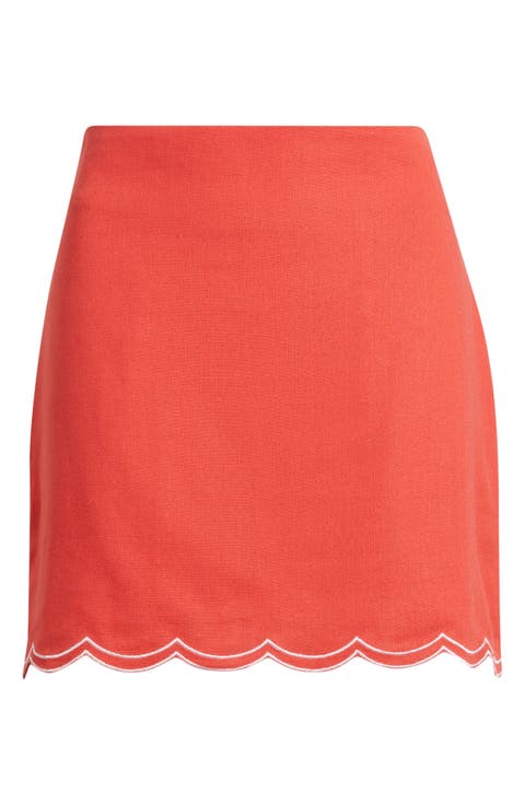 Muro Scalloped Hem Linen Blend Skirt