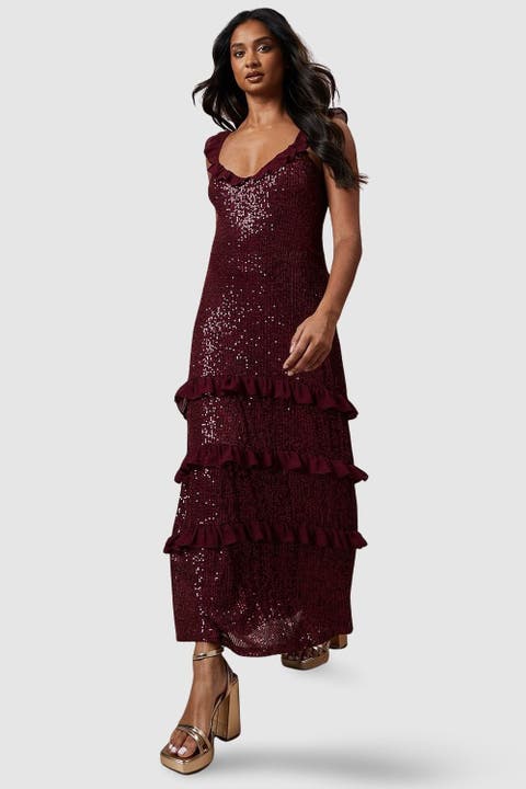 Occasion Sequin Ruffle Midaxi Dress