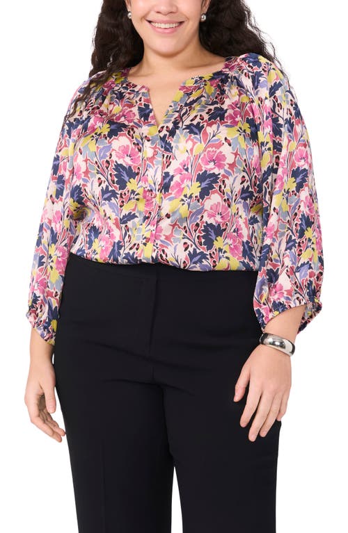 Shop Vince Camuto Floral Satin Button-up Shirt In Violet Blush
