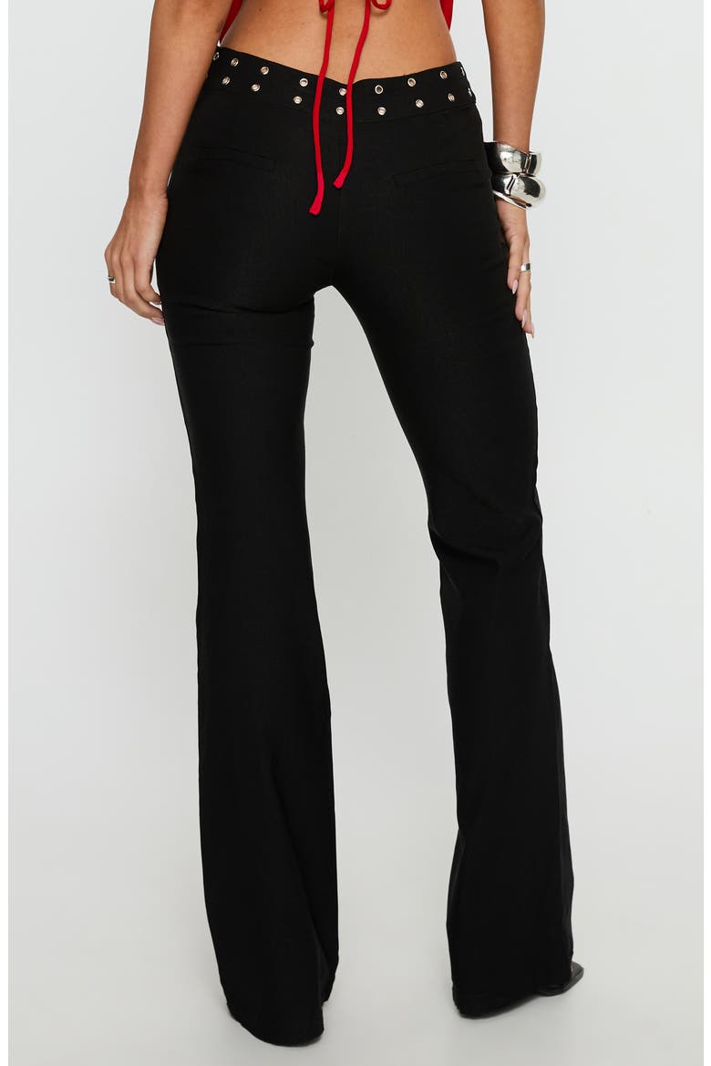 Yevina Grommet Waist Low Rise Flare Pants, Alternate, color, BLACK