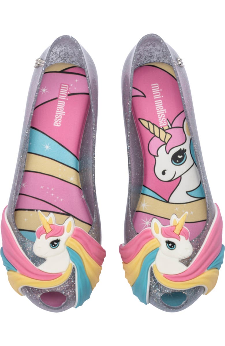 Mini Melissa Ultragirl Mary Jane Flat, Alternate, color, Glitter Clear/ Pink