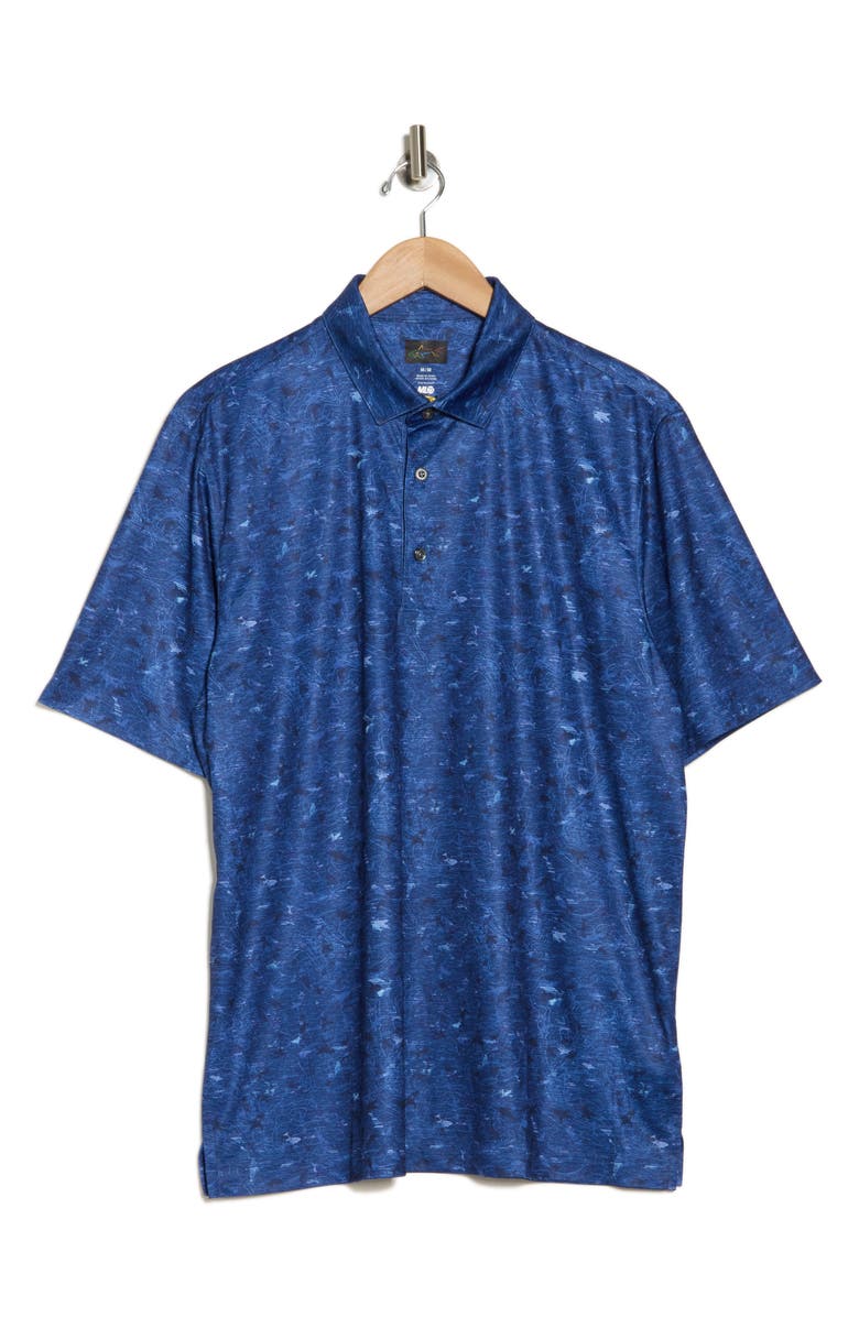 Greg Norman Sea Shark Print Performance Polo, Alternate, color, Navy