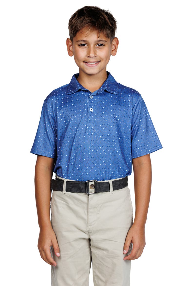 Kids' Golf Club Print Performance Knit Polo, Main, color, DENIM