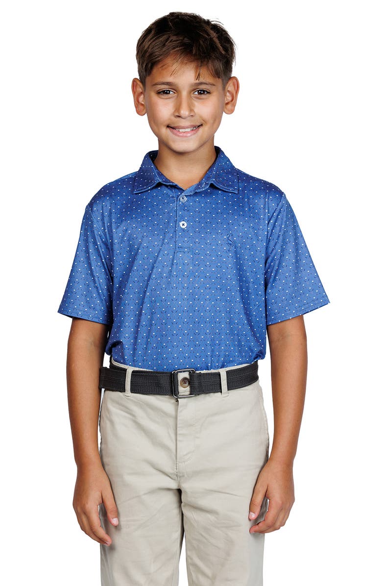 TailorByrd Kids' Golf Club Print Performance Knit Polo, Main, color, Denim