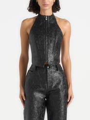 Manière De Voir Claudette Embossed Leather Halterneck Backless Top