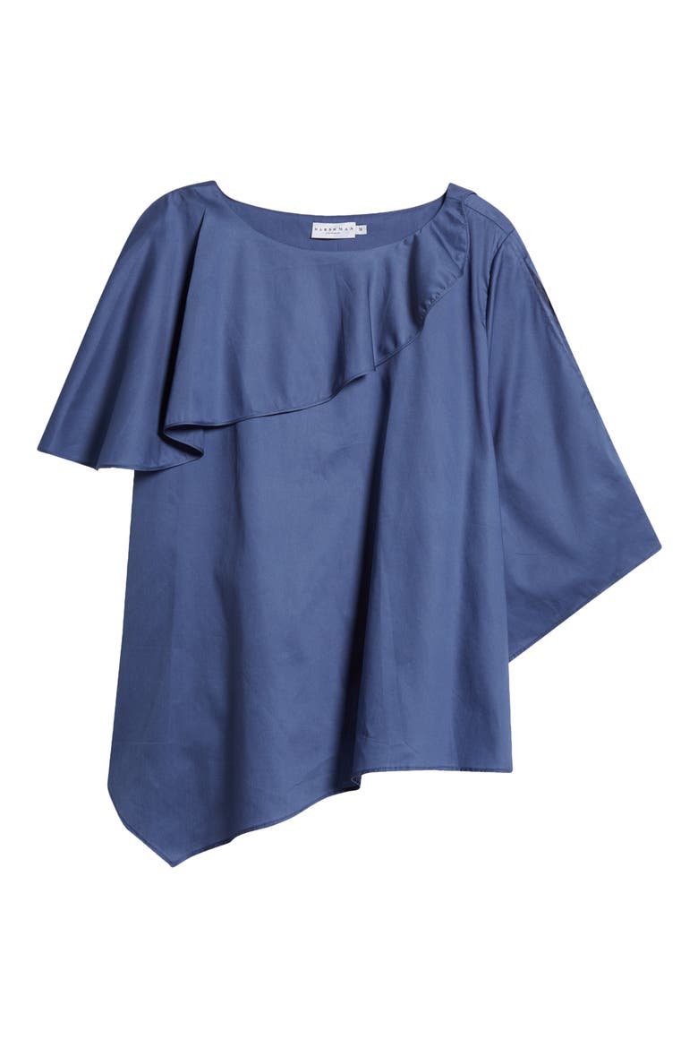 Tatyana Ruffle Asymmetric Cotton Top, Alternate, color, INDIGO BLUE