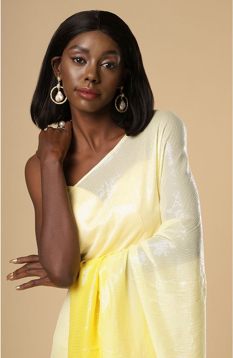 One Minute Saree<sup>®</sup> Sana White & Yellow Ombre Sequins Pre-Draped Ready to Wear Sari, Alternate, color,