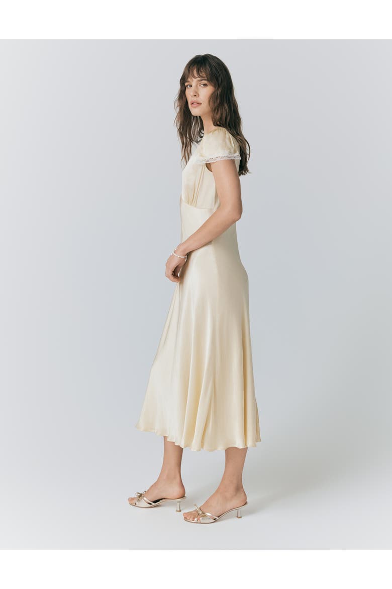 Lillie Lace Trim Satin Dress, Alternate, color, Buttermilk