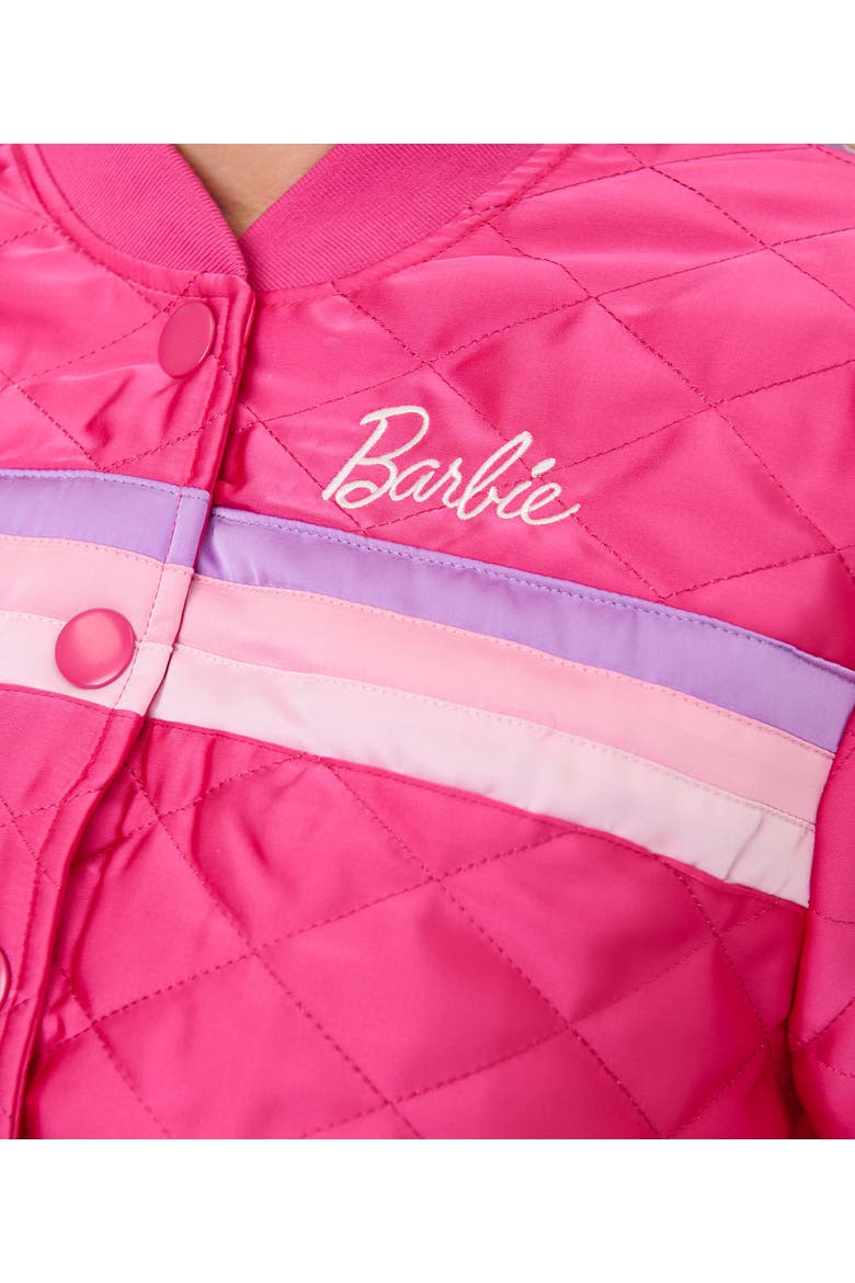 Plus Size Quilted Varsity Jacket, Alternate, color, Pink Stripe Embroidered
