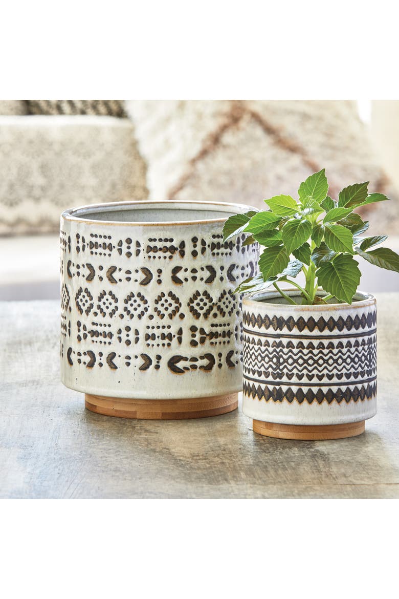 Arusha Stoneware Flower Pot with Base Home Decor, Alternate, color, Beige
