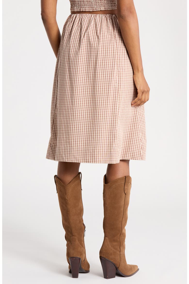 Gingham Elasticated Skirt, Alternate, color, LATTE/ ECRU