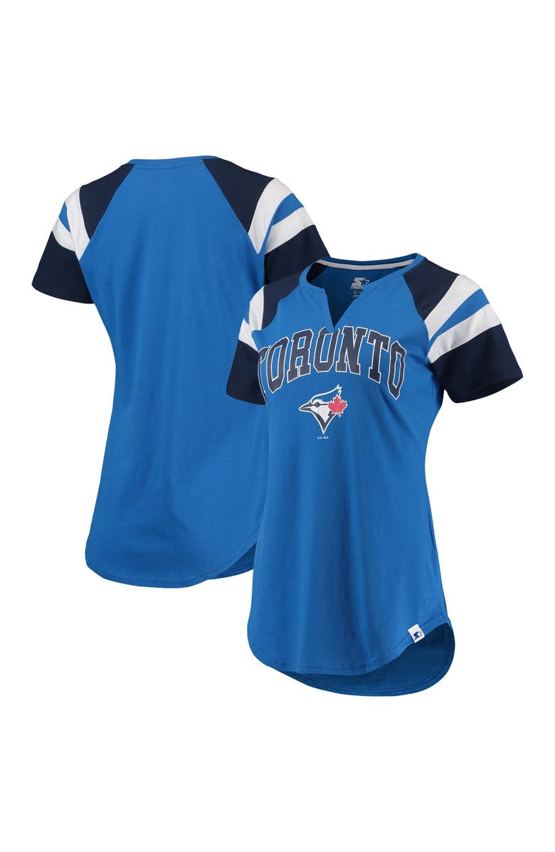 STARTER Women's Starter Royal/Navy Toronto Blue Jays Game On Notch Neck Raglan T-Shirt, Main, color,