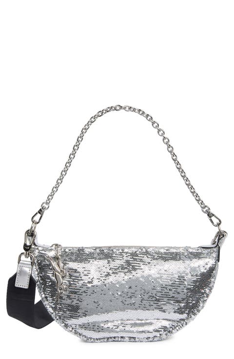 Smile Glitter Sequin Half Moon Convertible Crossbody Bag