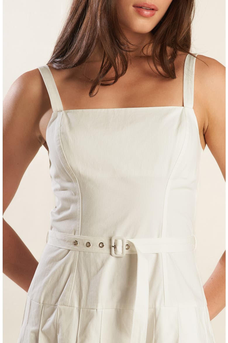 Square Neck Belted Cotton Midi Sundress, Alternate, color, WHITE