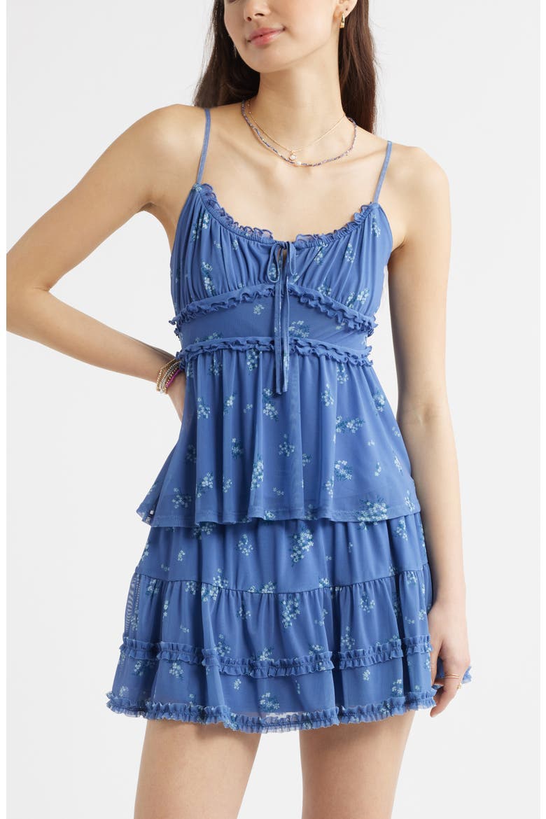 Floral Mesh Ruffle Trim Camisole, Main, color, BLUE COLONY MEADOW CLUSTERS