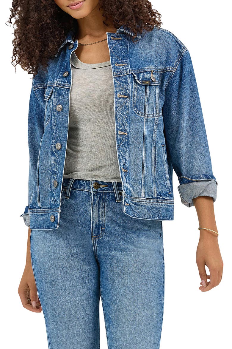Loose Rider Denim Trucker Jacket, Main, color, MID CHAPTER