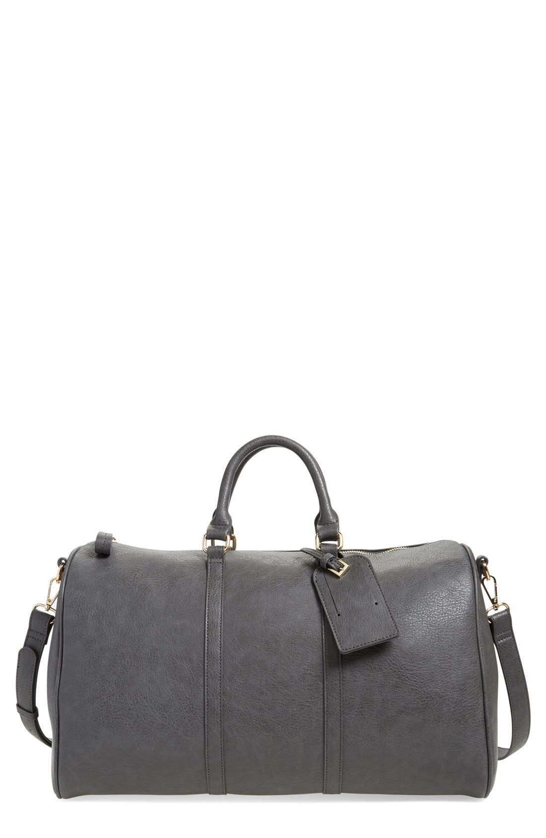 Cassidy Faux Leather Duffle Bag, Main, color, GREY FORGED