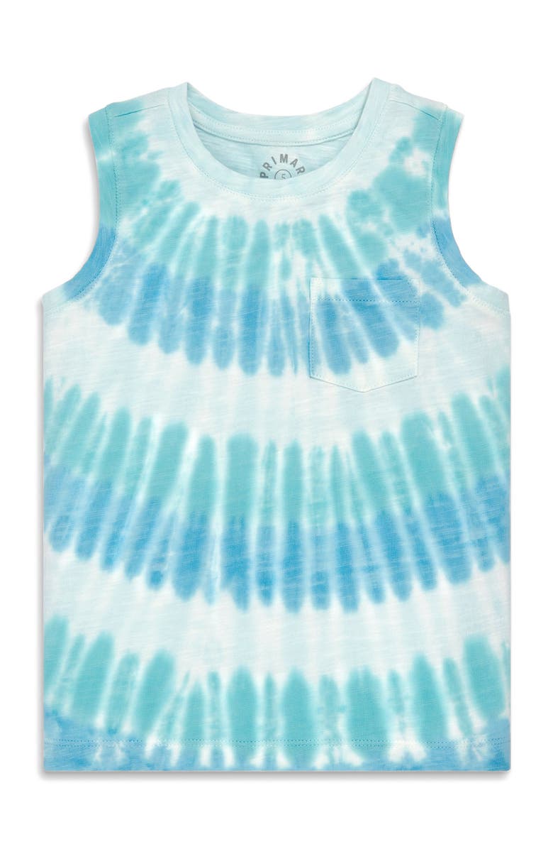 Primary Kids Pocket Tank In Tie Dye, Main, color, Cool Sunburst Tie Dye