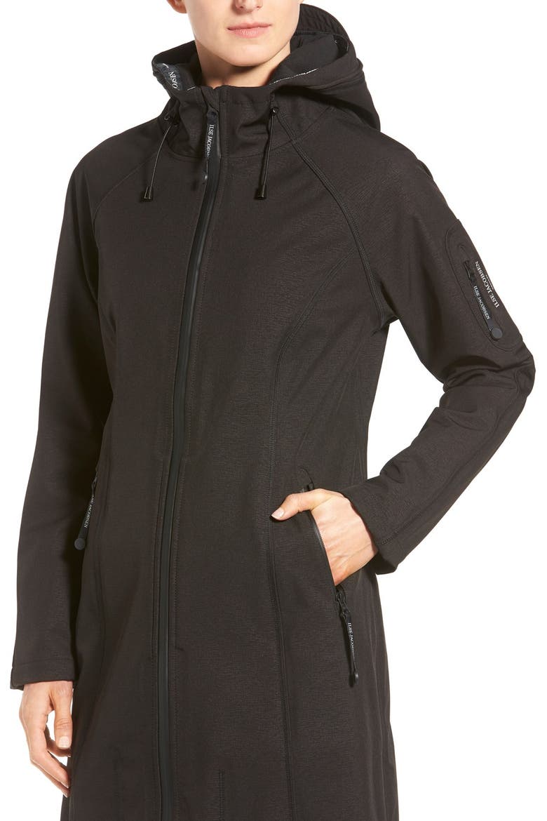 Long Hooded Raincoat, Alternate, color, BLACK
