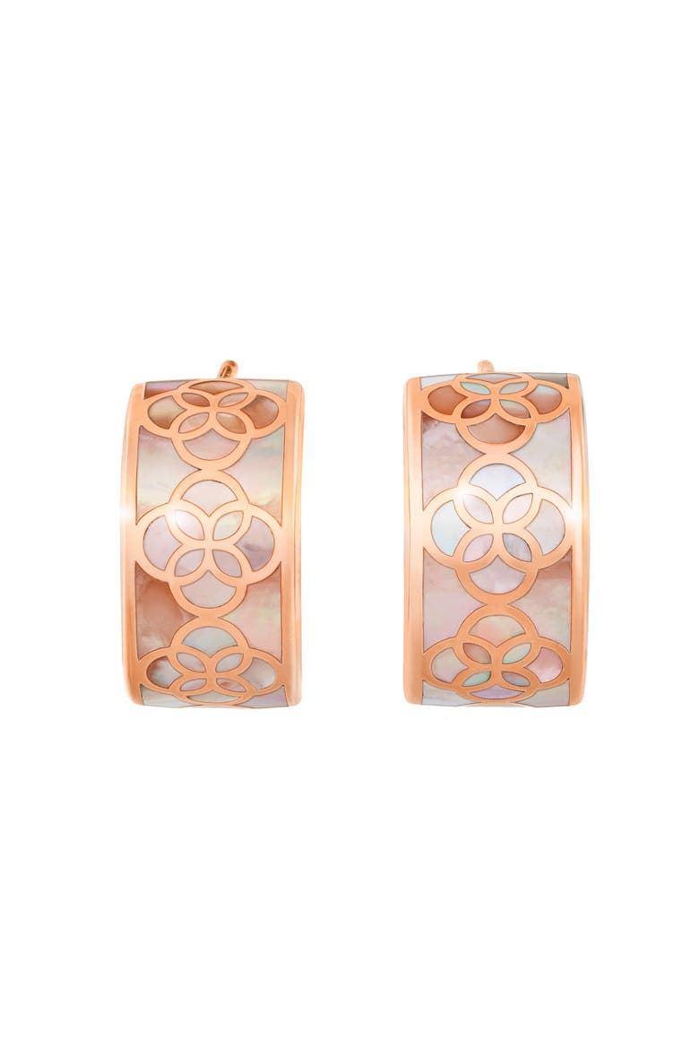 Petal Gemstone With 18K Rose Gold Overlay Sterling Huggie Earring, Alternate, color, ROSE