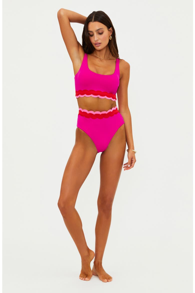 Marin Scallop Colorblock Bikini Top, Alternate, color, FUCHSIA RED NEON PINK WAVE