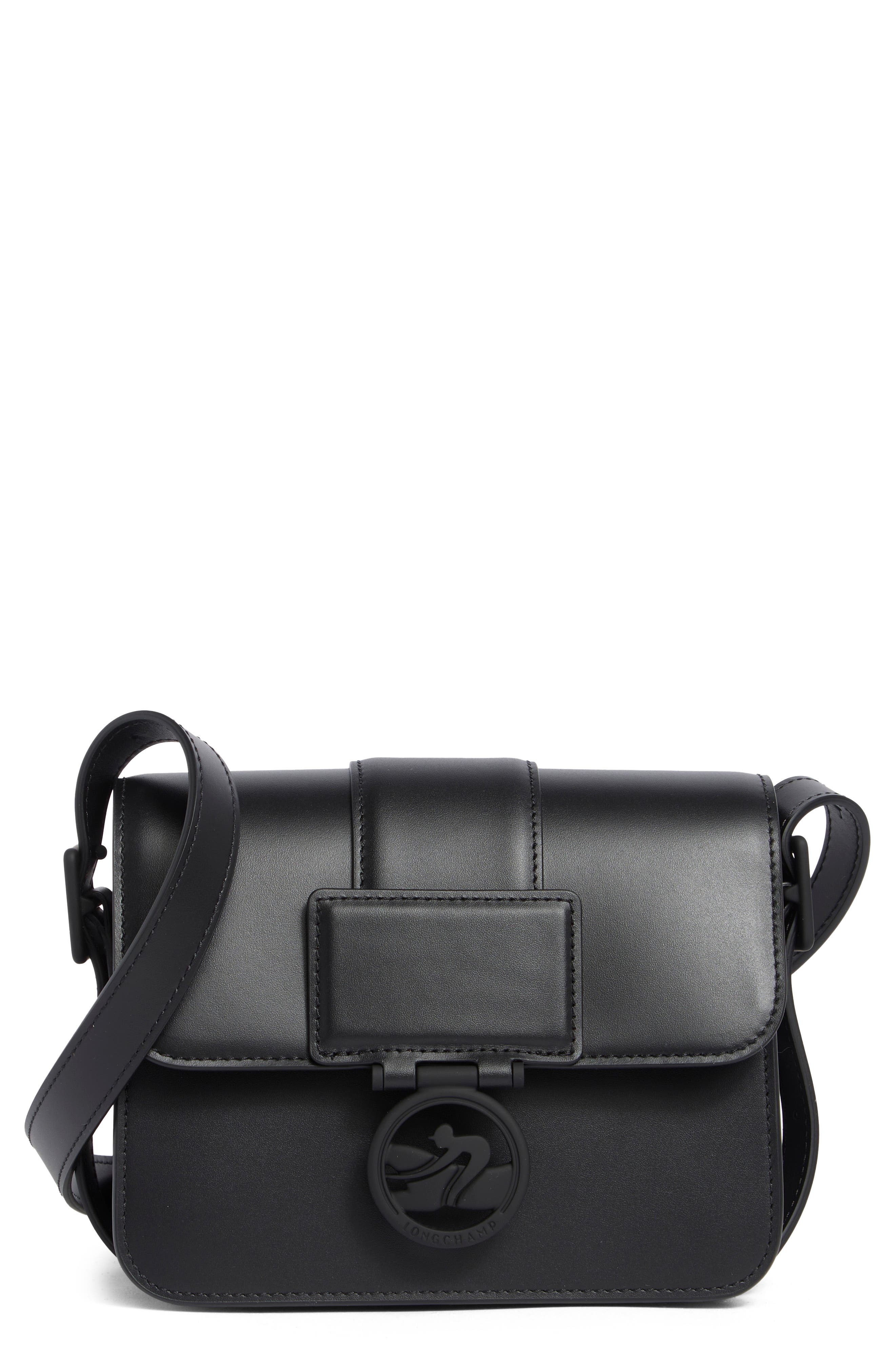 Longchamp Box-Trot Leather Crossbody Bag, Main, color, Black