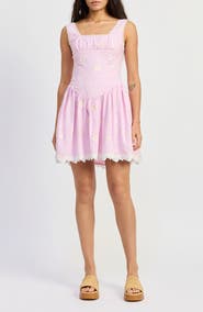 JACQUIE THE LABEL Abby Stripe Embroidered Drop Waist Minidress