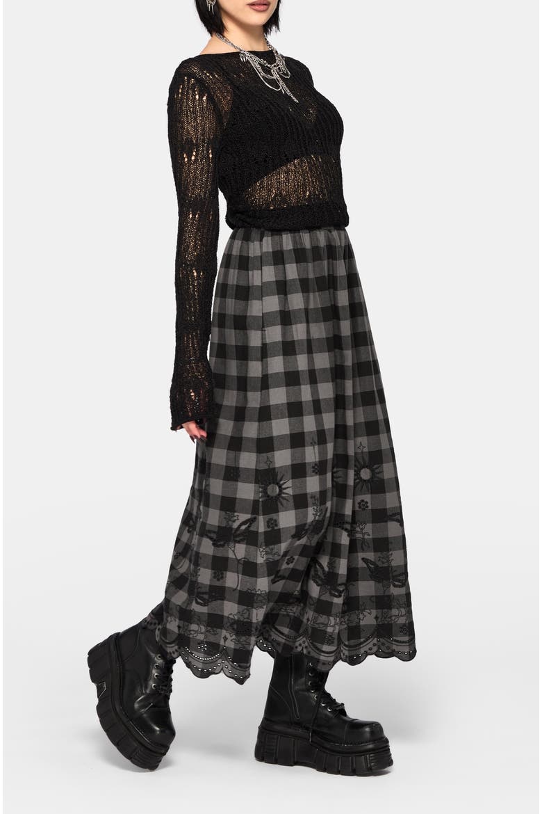 Ashwing Check Broderie Maxi Skirt, Alternate, color, Black