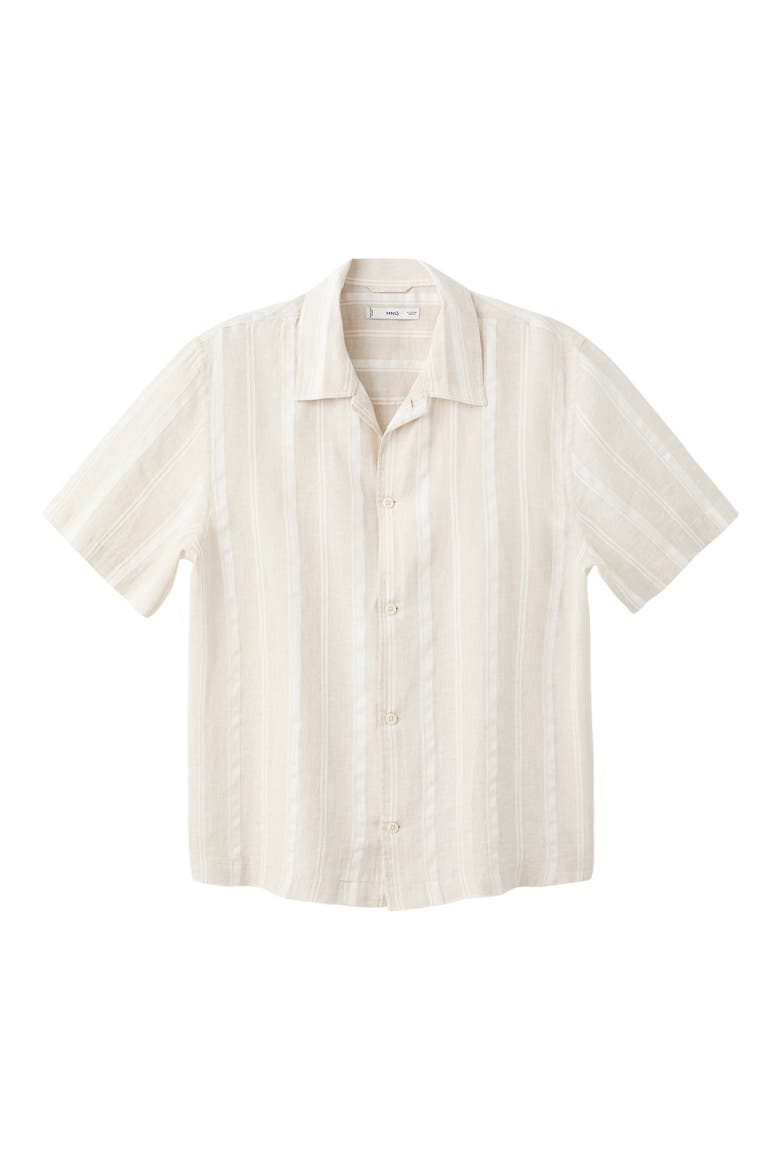 Stripe Linen & Cotton Blend Bowling Shirt, Alternate, color, BEIGE