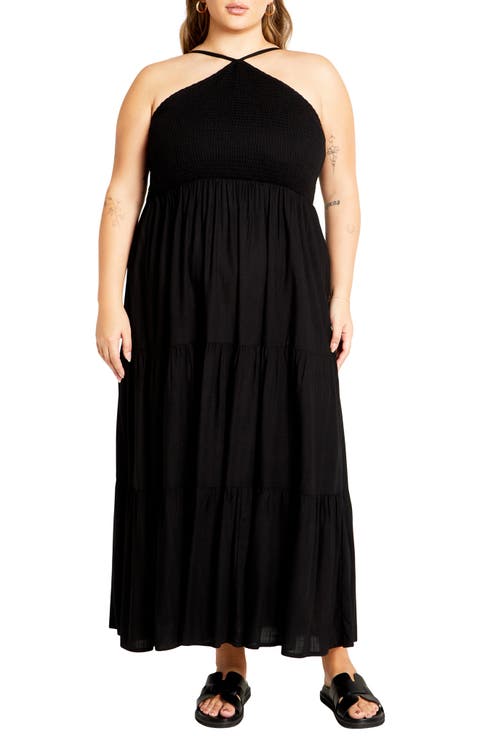 Tahitian Halter Tiered Maxi Dress (Plus)