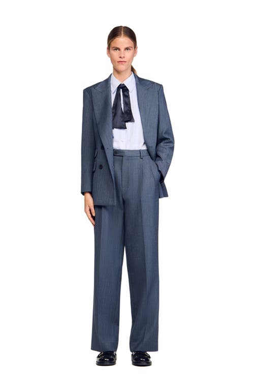 Sandro Striped Wide-leg Trousers In Blue