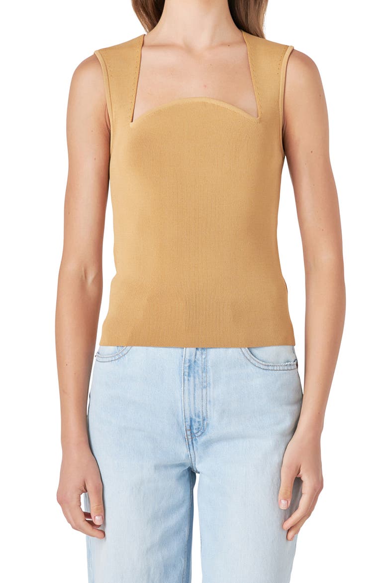Sculpted Neck Knit Tank, Alternate, color, TAN