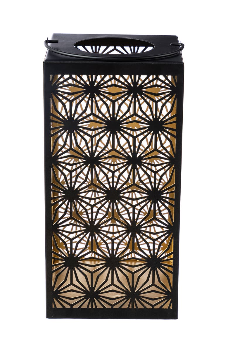 Metal Cutout Pattern Solar Powered Hanging Lantern with LED Light, Alternate, color, Black
