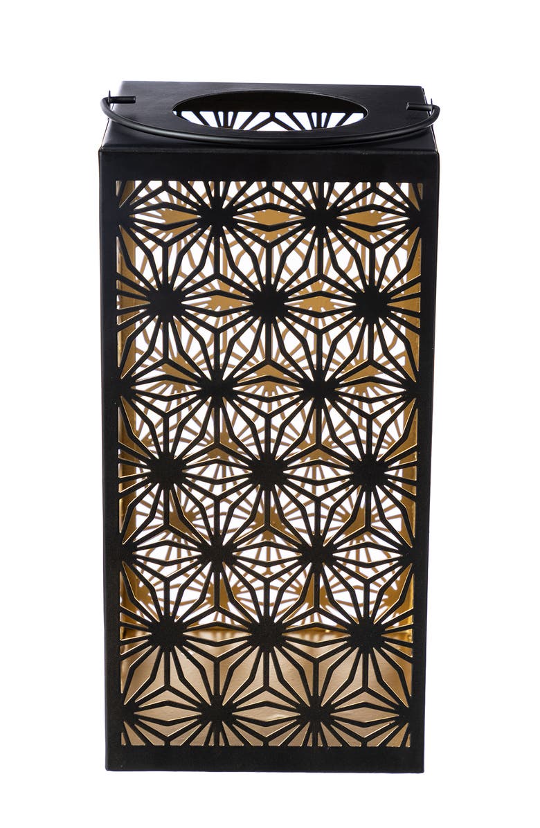 Glitzhome Metal Cutout Pattern Solar Powered Hanging Lantern with LED Light, Alternate, color, Black