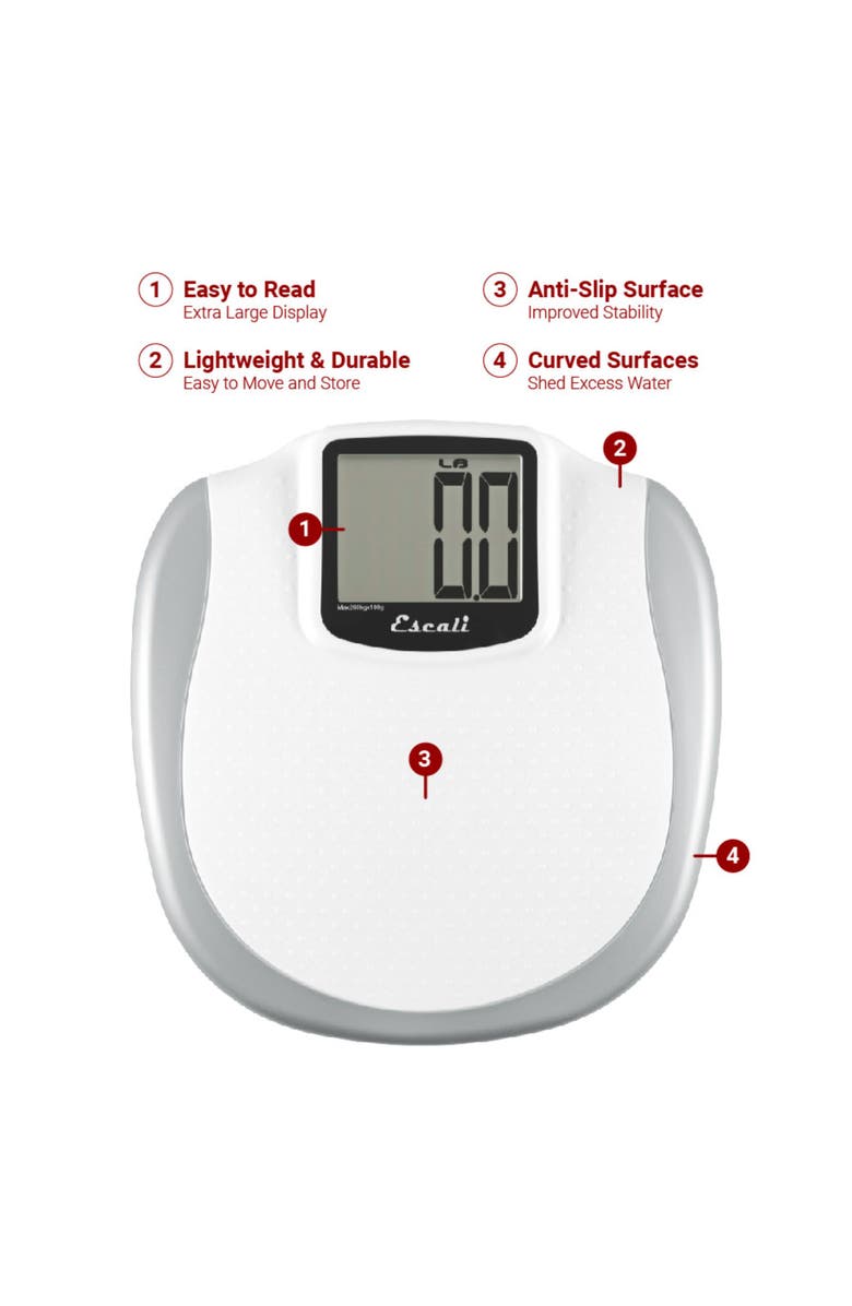ESCALI Extra Large Display Bathroom Scale, Alternate, color, White/Silver