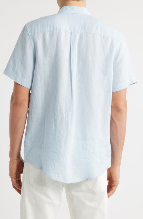 Nordstrom Solid Short Sleeve Linen Button-up Shirt In Blue Skyway
