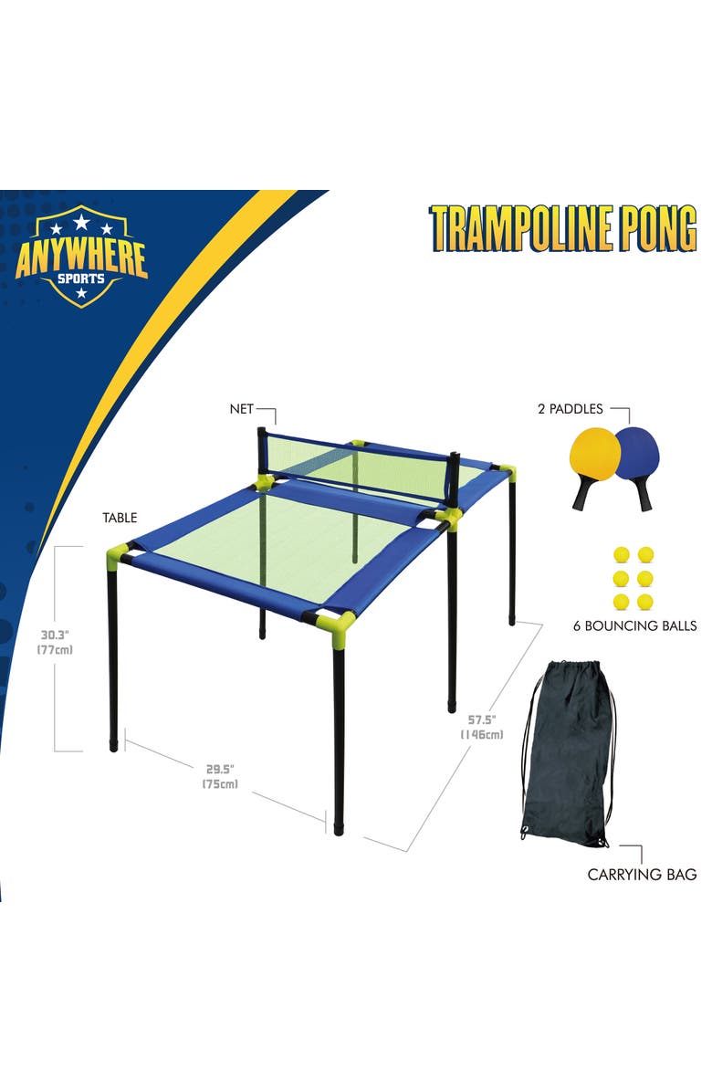 Anywhere Sports Trampoline Pong 10Pc Portable Table Tennis Game Set, Bouncy, Alternate, color, Multicolored