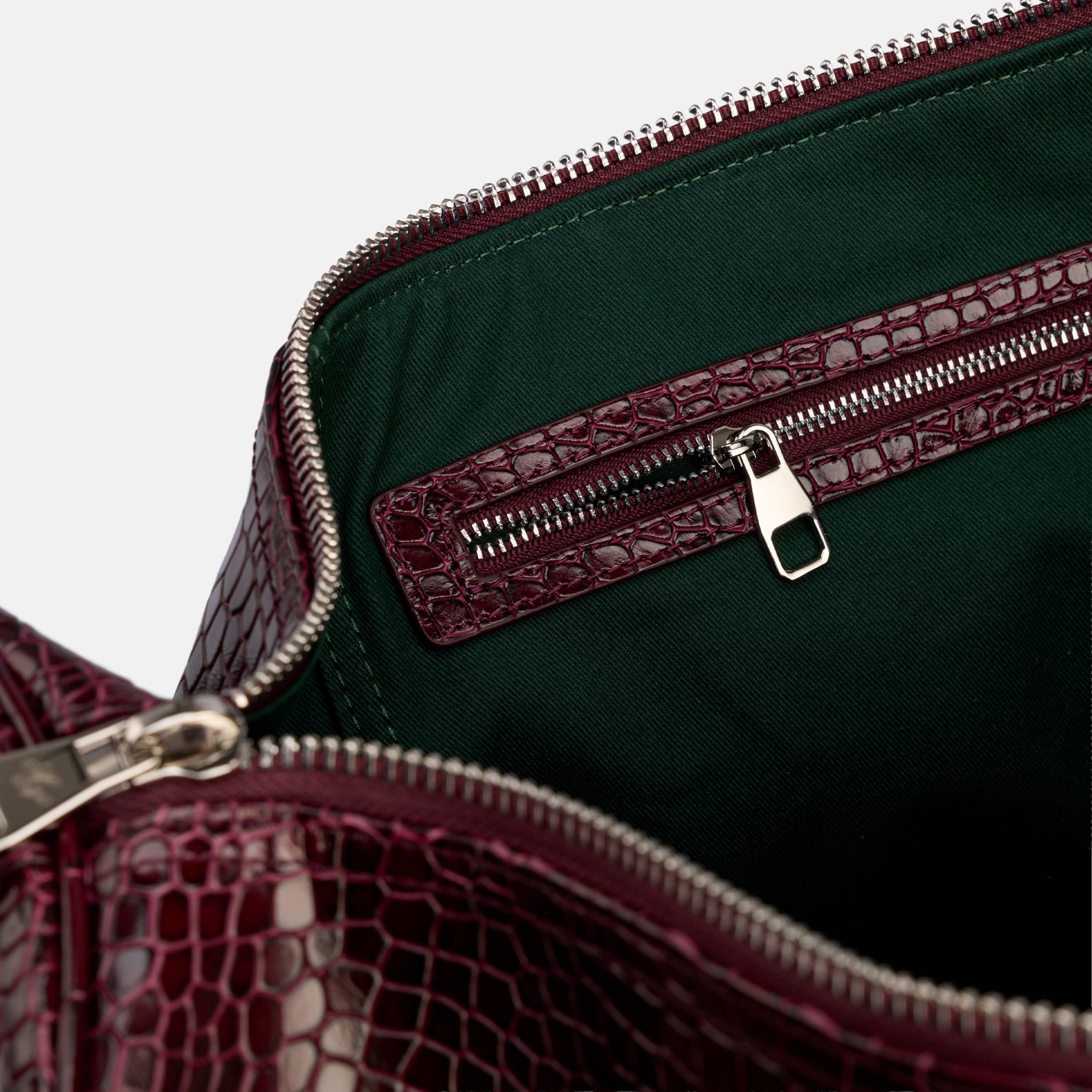 Large Weekender Duffle Bag, Alternate, color, Burgundy Crocskin