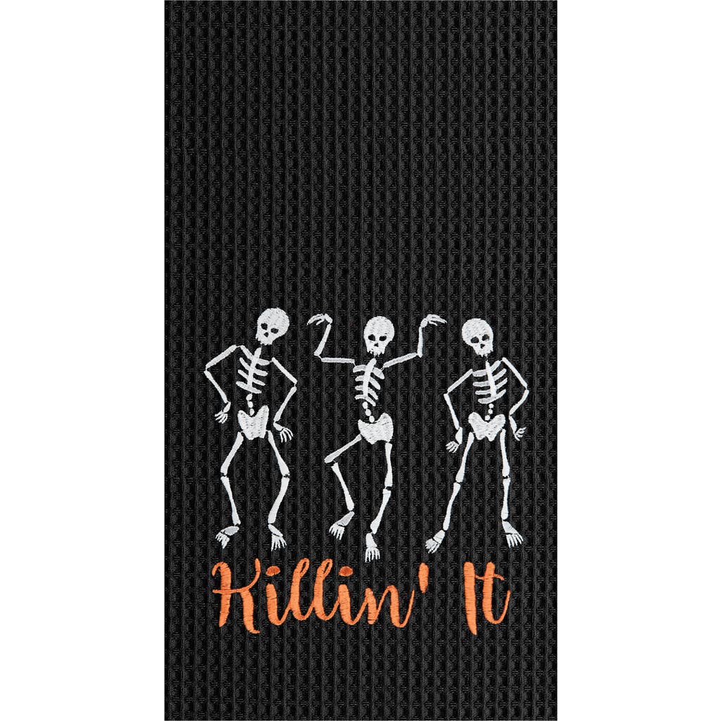 C & F Home C&f Home Dancing Halloween Skeletons Cotton Waffle Weave Kitchen Towels Set Of 2 In Black