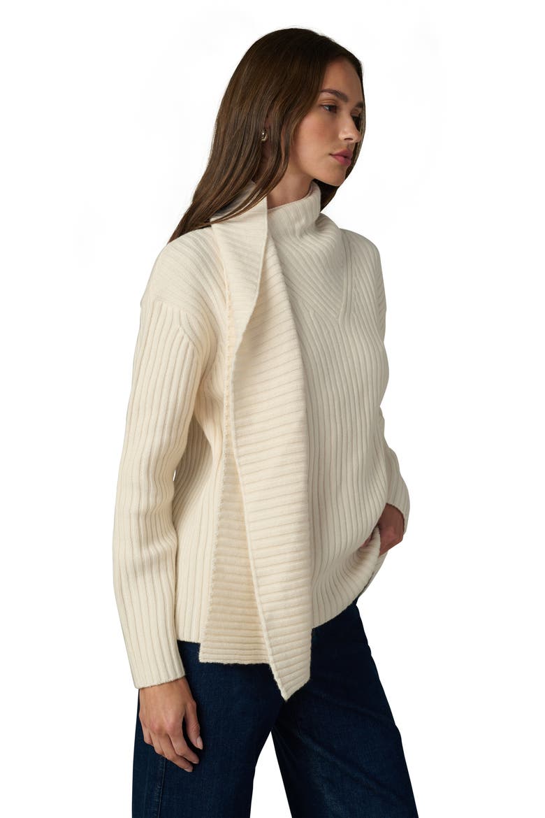 The Noa Ribbed Wool Blend Scarf Sweater, Alternate, color, ECRU