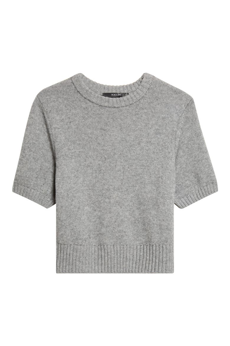 Elsie Short Sleeve Wool & Cashmere Sweater, Alternate, color, STORM