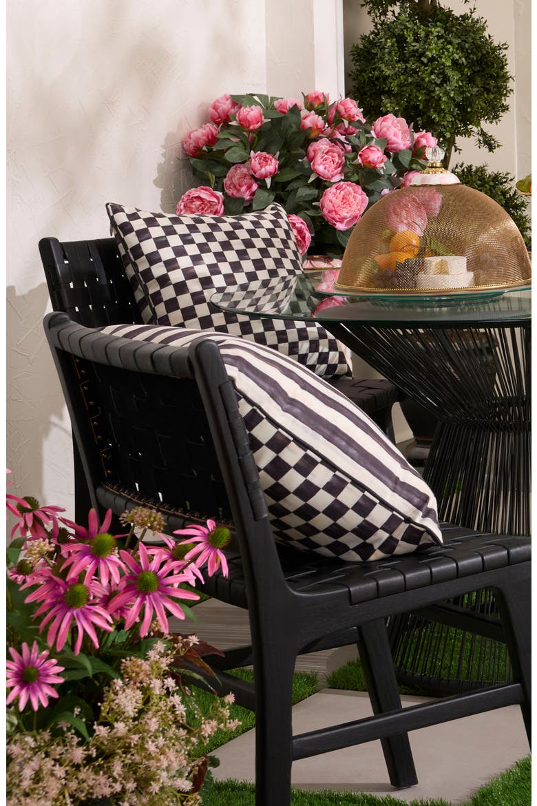 Courtly Check Printed Outdoor Throw Pillow, Alternate, color, BLACK