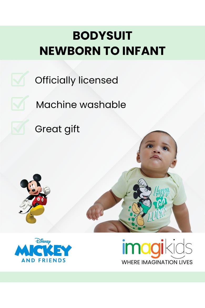 Mickey Mouse & Friends Holiday Short Sleeve Bodysuit, Alternate, color, Mint Green Mickey