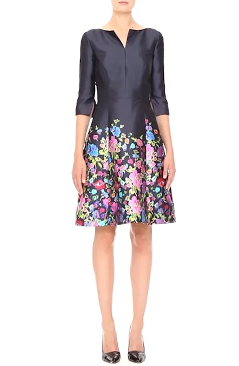 Oscar de la Renta Chine Garden Silk & Cotton Mikado Dress, Alternate, color,
