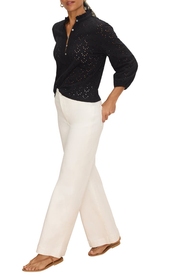 Eyelet Embroidered Ruffle Trim Cotton Top, Alternate, color, BLACK ONYX