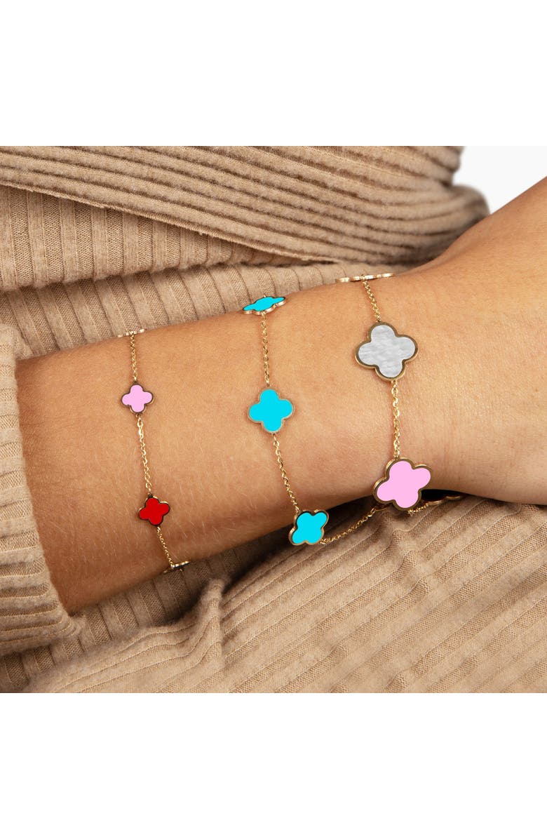 The Lovery Fine Jewelry Small Turquoise Clover Bracelet, Alternate, color, Turquoise