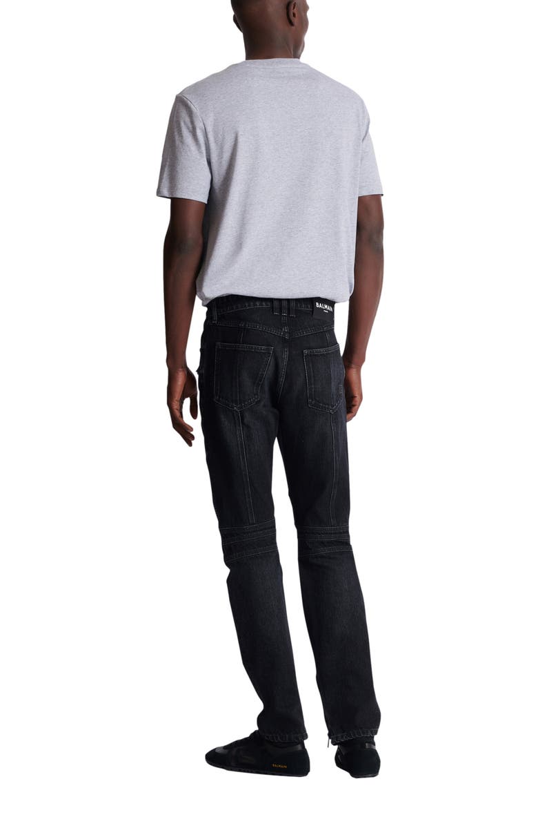 Balmain Biker jeans in black vintage denim, Alternate, color, Black