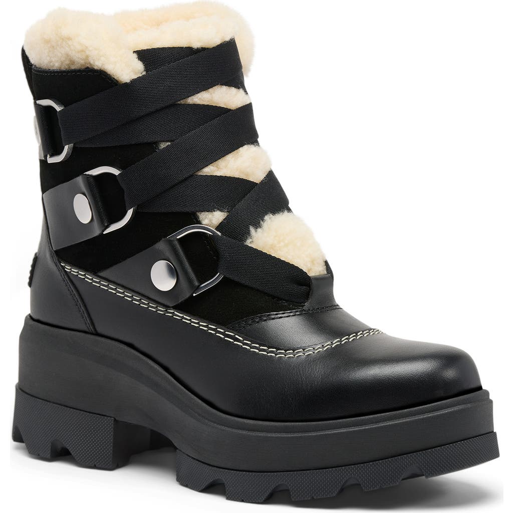 Sorel Joan Frwd Cozy Genuine Shearling Trim Waterproof Boot In Black
